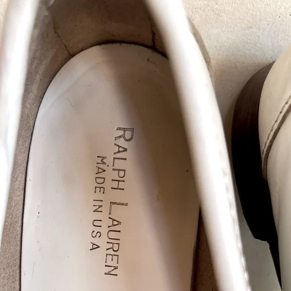 RALPH LAUREN Vtg White Leather Loafer Woman’s 7.5B Bench Made Maine USA RARE